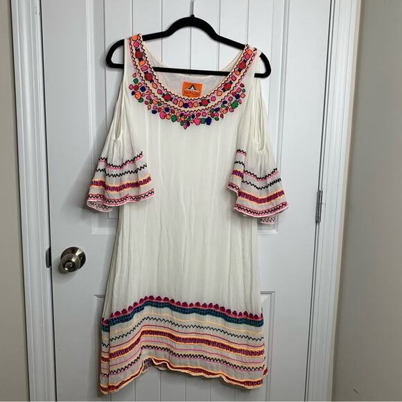Anthropologie Pia Pauro embroidered cold shoulder festival dress vacation size M - Picture 2 of 9